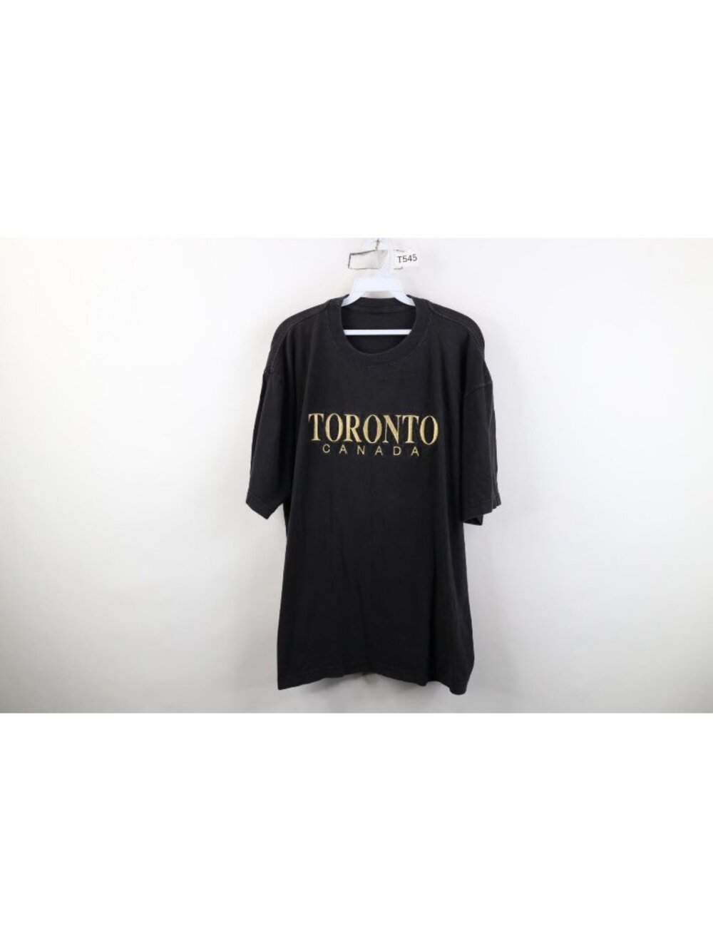 Vintage 90s Streetwear Mens 2XL Faded Spell Out Toronto Canada T-Shirt Black